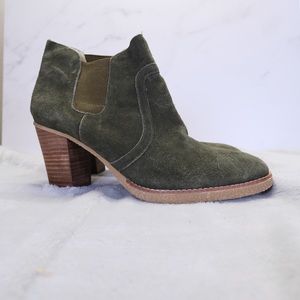 Gap Suede Womens Ankle Boots Olive Faux Leather Stacked Coastal Cowgirl SZ 10